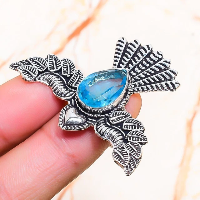 Swiss Blue Topaz Gemstone Handmade Gift Jewelry Ring Size 4.5 s922