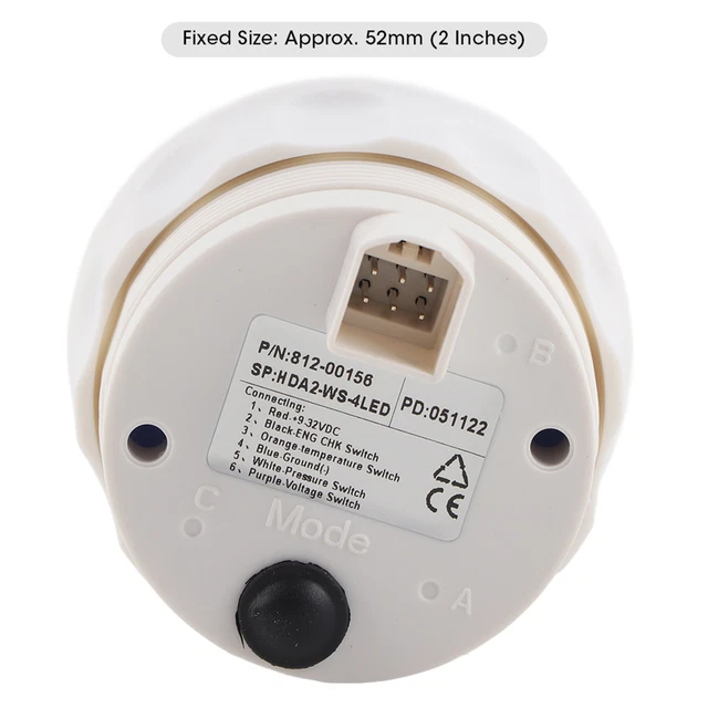 NUOVO Quadrante Bianco 52mm/2in Multifunzione Indicatore Allarme 4LED Volt Olio Temperatura Acqua