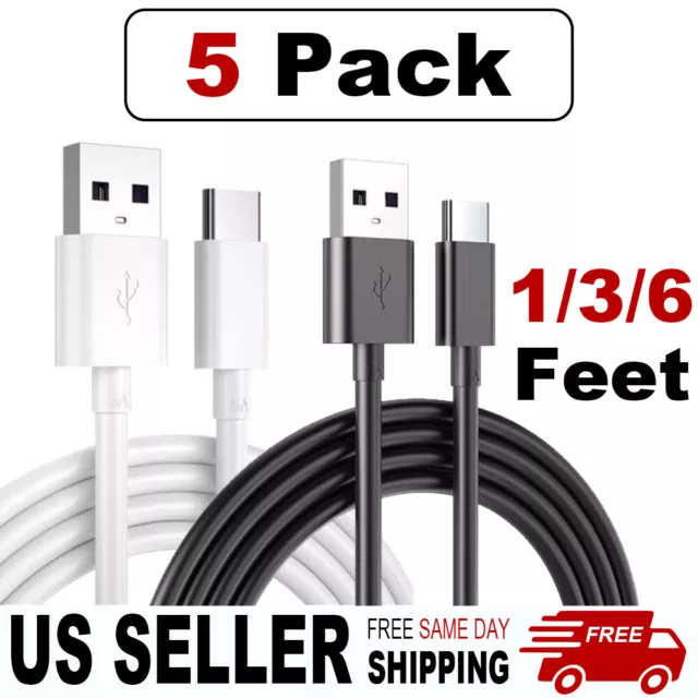 5Pack OEM Type USB-C to USB-A Fast Charge Cable Cord Quick Charger Charging Sync