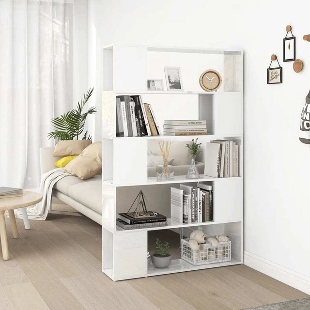 Librería separador madera de ingeniería blanco brillo vidaXL