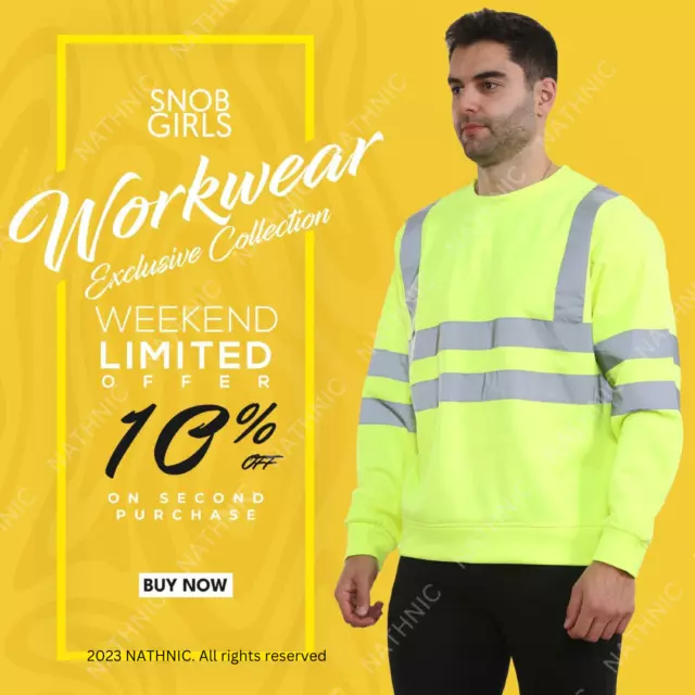 Hi Viz Vis High Visibility Crew Neck Sweatshirt Work Safety Fleece Jumper Top