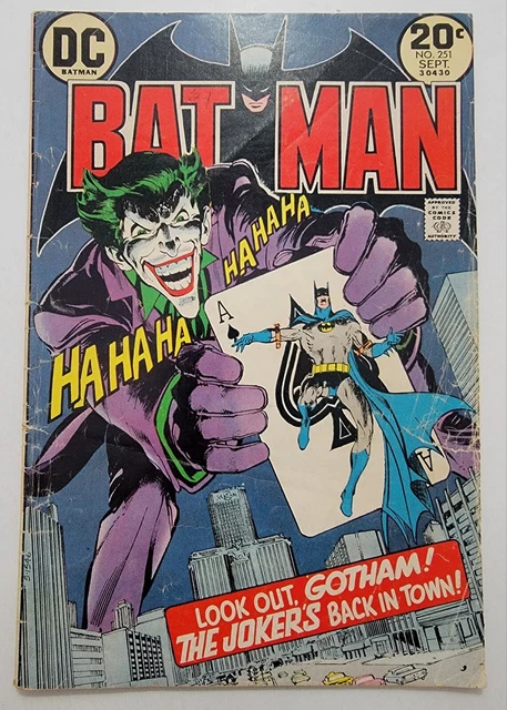 Batman 251 VG- Joker's Revenge, Iconic Neal Adams cover 1973 Vintage Bronze Age