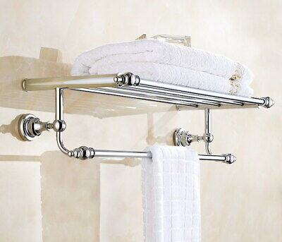 Chrome Brass Wall Mounted Bathroom Towel Rack Towel Bar & Holder & Shelf eba901