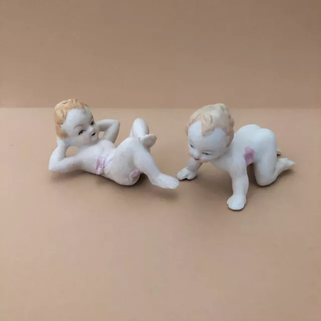 Bisque Figurines 1940s, Baby Pair Porcelain, Made in Japan