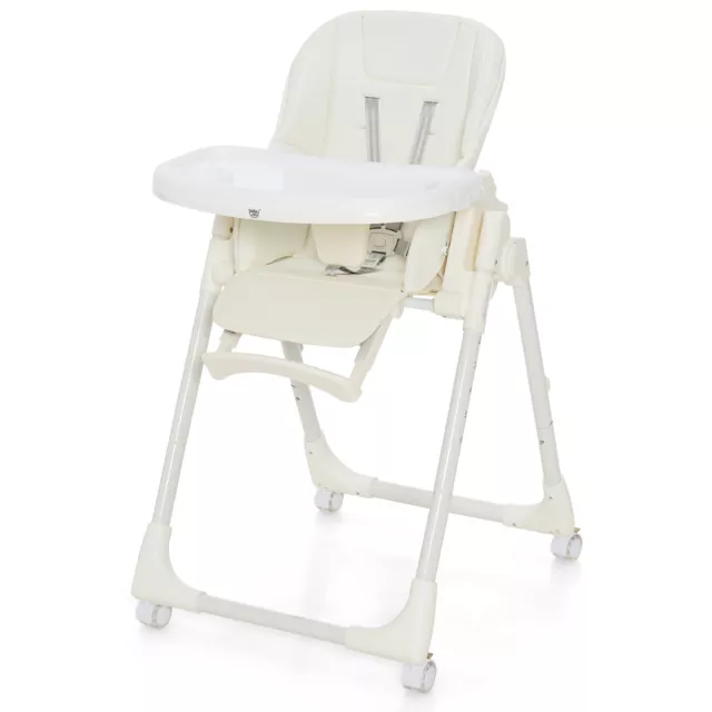 Folding Baby High Chair w/ Food Tray & 6 Seat Heights & 5 Reclining Angles Beige