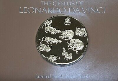 Franklin Mint Genius/DaVinci PF Gold Plated .925 Silver Medal-Studies of Cats
