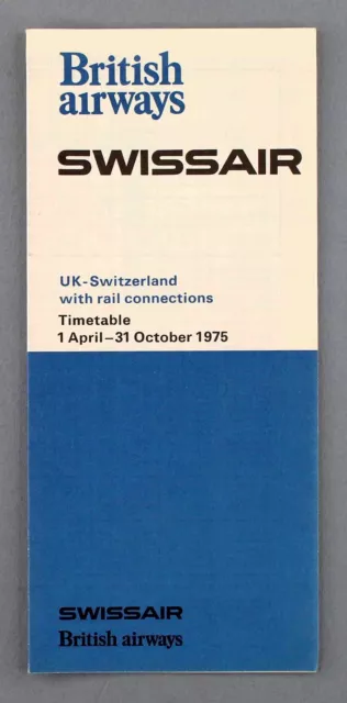 British Airways & Swissair Airline Timetable Summer 1975 Ba