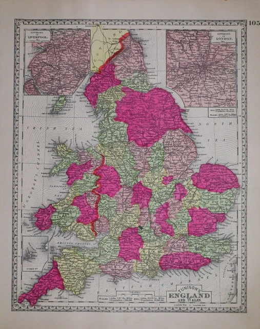 1885 Tunison Atlas Map ~ ENGLAND - WALES ~ (11x14) ~ Free S&H