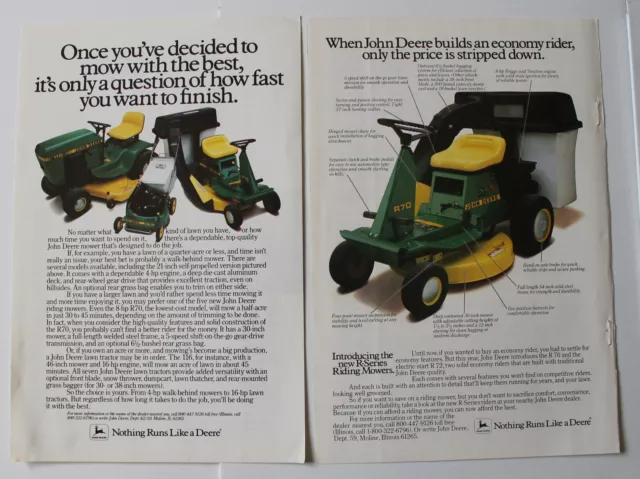 2 x John Deere Lawn Tractor Mower  Magazine  Print Ads 1986  7 x 10