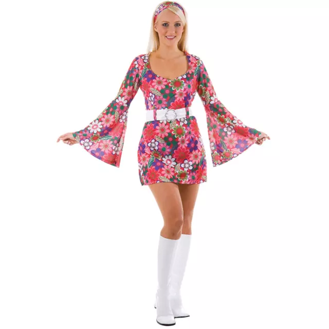 Retro 60s 70s Flower Gogo Girl Fancy Dress Costume