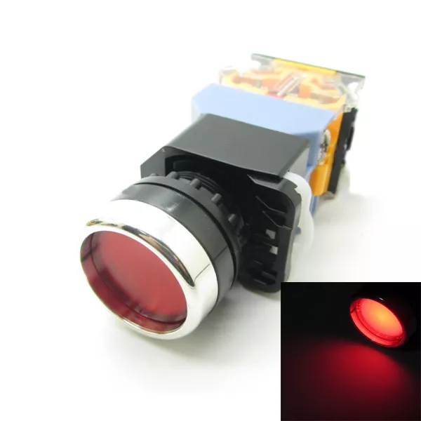 Round Red Push Button Switch Latching AC220V LED Light 22mm 1 NO 1 NC 380V 10A