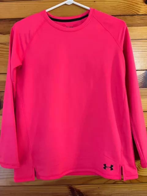 Under Armour Fitted ColdGear Shirt EUC Girls Neon Pink Long Sleeve Size YXL XL