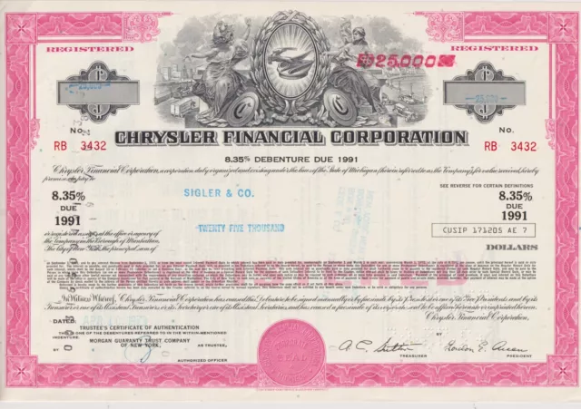 Chrysler Financial Corporation Bond Stock Certificate