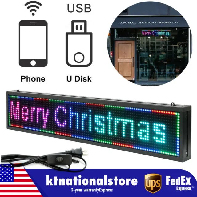 40"X8" LED Sign Scrolling Message Display Board RGB 7-Color Programmable Board