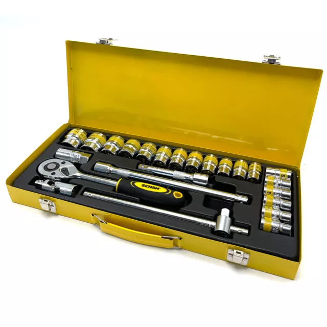 24Pc 1/2" Metric Drive Socket Toolkit Extension T Bar Ratchet Spanner Set