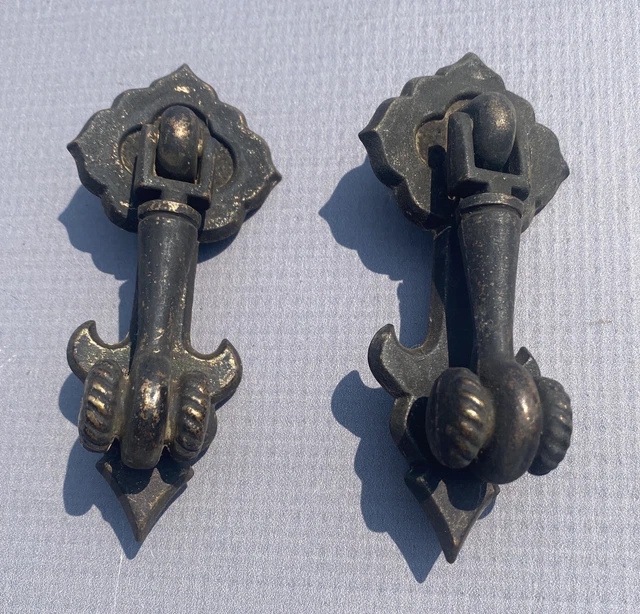 Vintage Drop Drawer Pull Handle Cabinet Victorian Brass Plated 1 1/" On Center