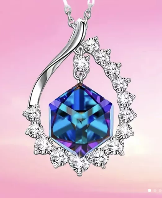 Elegant Blue Crystal Silver Plated Pendant Necklace 2