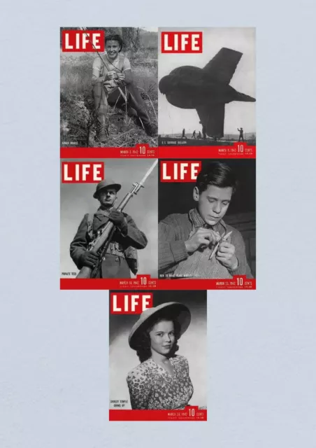 Life Magazine Lot of 5 Full Month of March 1942 2, 9, 16, 23, 30 WWII WAR ERA