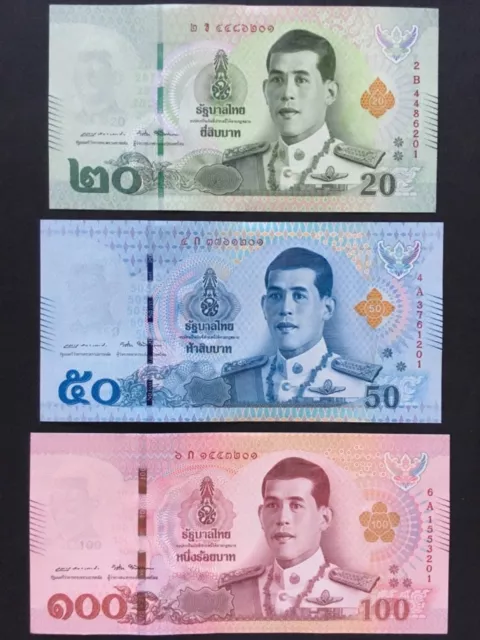 SET 2018 THAILAND 20 50 100 BAHT SIG 87 P-135a 136a 137a UNC+ + +NEW KING RAMA X