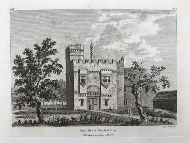 1784 Antique Print; Rye House, Hoddesdon, Hertfordshire after Grose