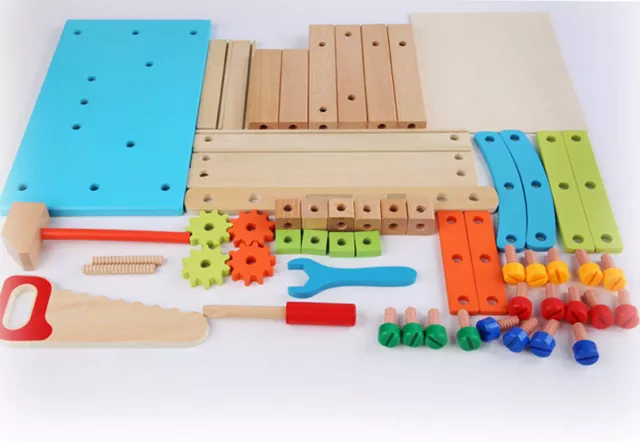 Kids Tool Bench Set Toy Play Workbench Children Wooden Tool Bench Workshop Set 2