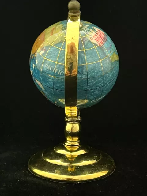 Shell and Stone Inlaid 6" Desktop Jewel World Globe with Brass Stand 2
