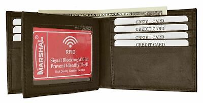 Brown RFID Blocking Mens Bifold Card ID Credit Flap Genuine Leather Wallet New