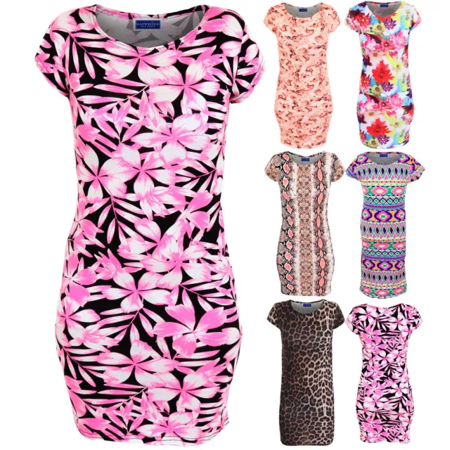 Childrens Cap Sleeve Neon Snake Leopard Floral Aztec Fitted Bodycon Party Dress