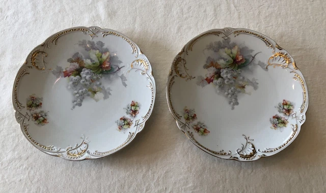 Lot of 2 P.K. Silesia Porzellanfabrik Koenigszelt Porcelain Plates Grape Pattern