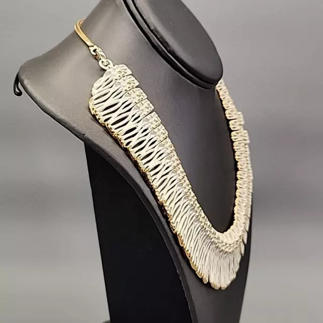 Monet Necklace Earrings Set Vtg Egyptian Revival Bib White Enamel Gold Tone 18" 3