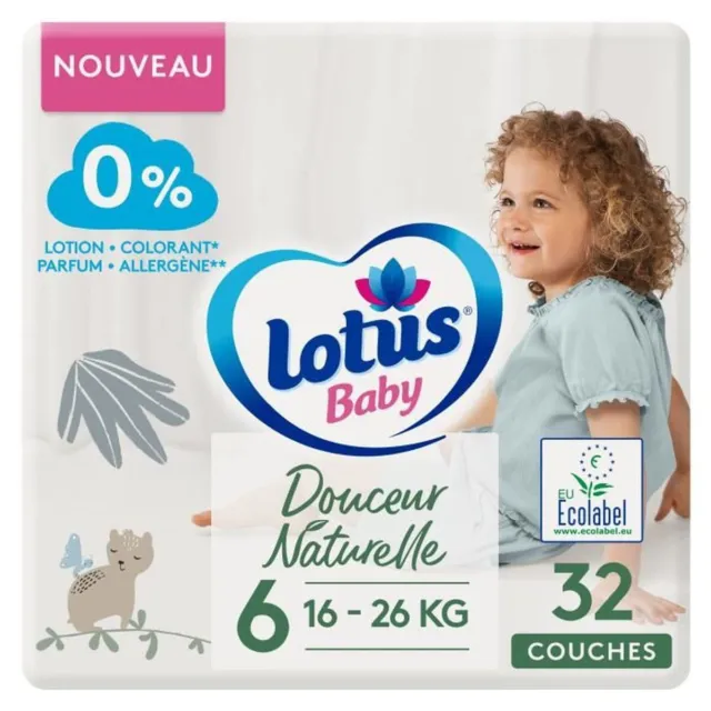 LOT DE 3 - LOTUS BABY - Couches Douceur Naturelle Taille 6 - Le paquet de 32 cou