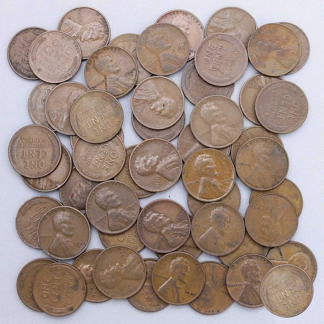 1940 S Lincoln Wheat Cent Roll 50 Circulated Pennies US Coins