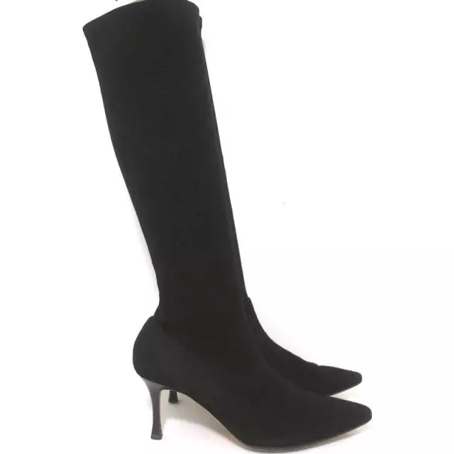 Manolo Blahnik Pascalare Knee High Boots Black Stretch Suede Size 38.5 2