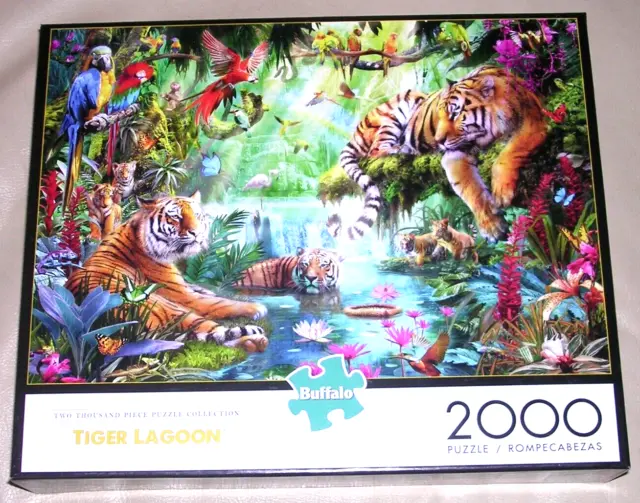NEW Tiger Lagoon 2000 Piece Puzzle Poster Adults Cubs Jungle Birds Flowers Water