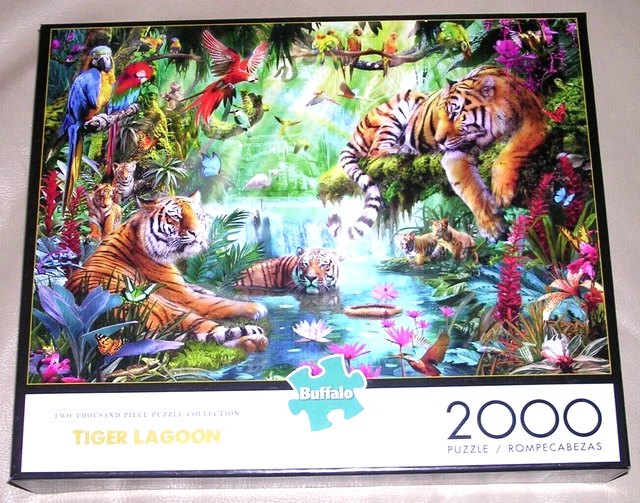 NEW Tiger Lagoon 2000 Piece Puzzle Poster Adults Cubs Jungle Birds Flowers Water