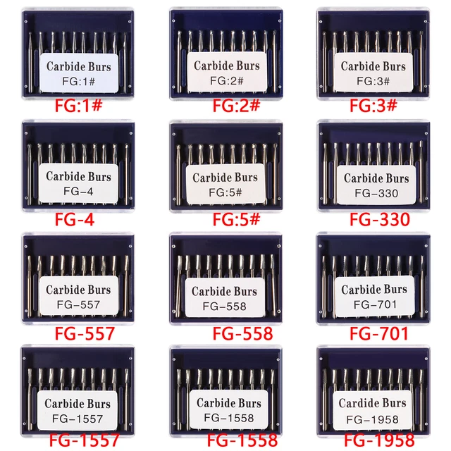 10100 DENTAL CARBIDE Bur Drill Trimming & Finishing Tungsten Burs FG