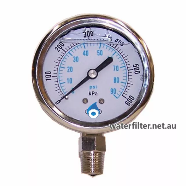 Stainless Steel Pressure Gauge Liquid Filled 60,150, 300, 800 PSI Water & Air