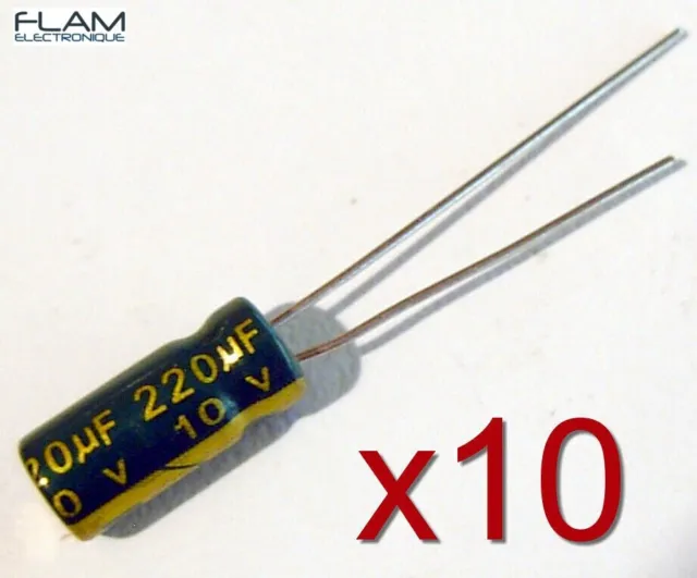 10x Condensateur électrolytique 10V 220uF Electrolytic Capacitor 5x11mm
