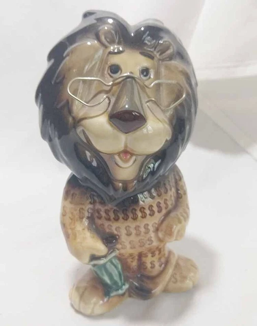 Vintage HURBERT The LION Lefton Ceramic Bank 8" tall glasses stopper tag JAPAN