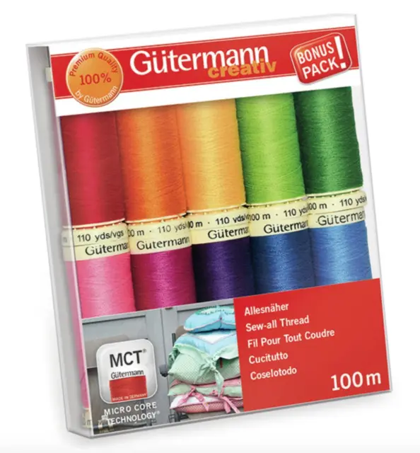 Gutermann Sew All Thread Set - 10x 100m Reels Mix Colours - Brights