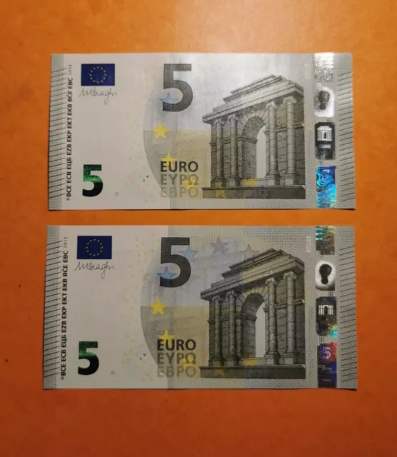 5 Euro 2013 France - Uf - Billet Euro / Lot De Deux Billets Signature : Draghi -