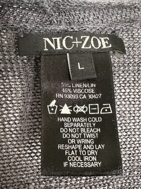 NIC+ZOE WOMEN’S BLUE Gray Linen Blend Knit Draped Open Cardigan Size ...