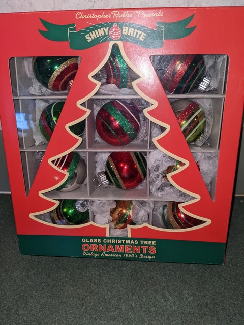 Christopher Radio Presents Ornaments Vtg 1940s Style Christmas Colorful 9 In Box