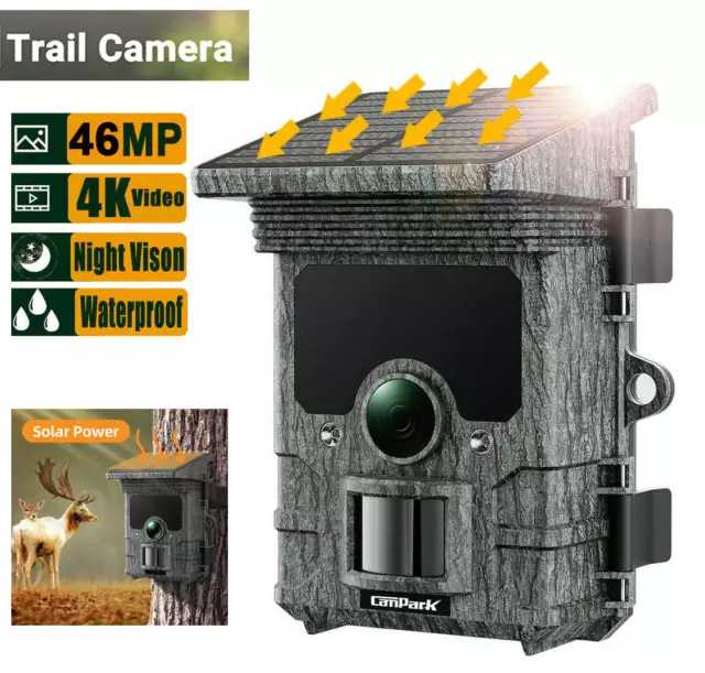 Campark Solar Powered Wildlife Camera WiFi 46MP 4K Bluetooth Trail Game Camera