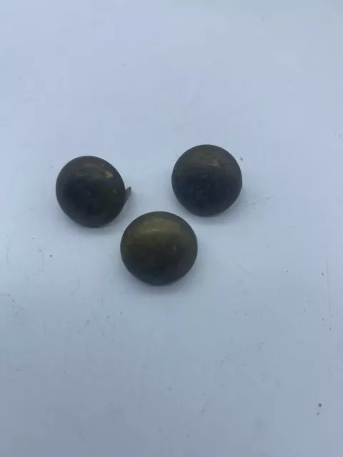 3 Old Brass Tacks Tarnish Round Head Vintage Furniture Antique Patina