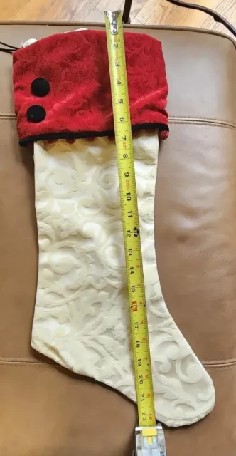 Woof & Poof Cream w/Red Cuff Christmas Stocking. Victorian Brocade