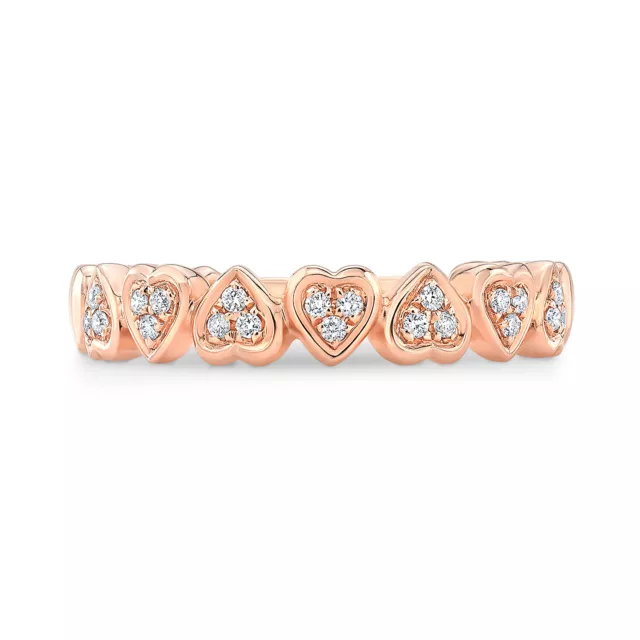 18k or Rose Diamant Coeurs Empillable Bague Anneau Rond Naturel Pierre Femmes