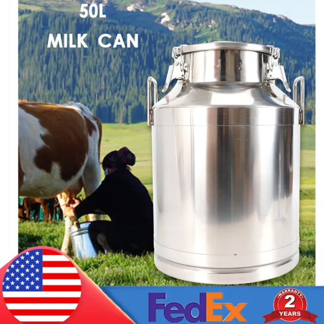 50L/13.2 Gallons Stainless Milk Can Wine Pail Bucket Oil Barrel with Lid