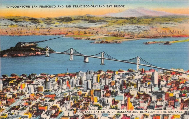 San Francisco CA California Downtown Skyline Oakland Bay Bridge Vtg Postcard B13