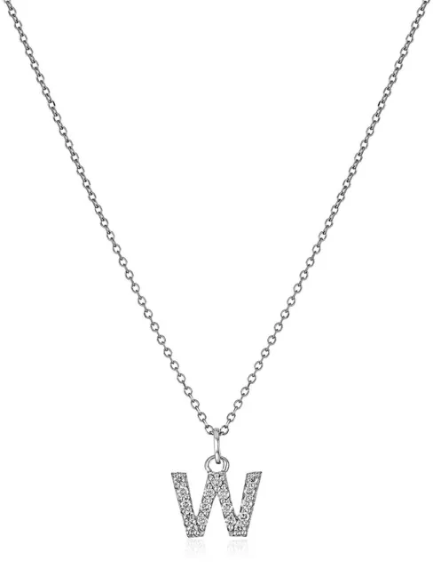 KC Designs Diamond “W” 14K Solid White Gold Initial Pendant 16” Necklace Jewelry